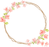 bougainvillier rose aquarelle avec cadre de couronne de brindilles sèches png