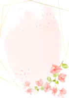 bougainvillier rose aquarelle avec cadre doré pour carte d'invitation de mariage ou d'anniversaire png