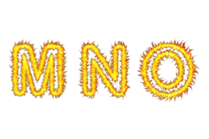 Realistic Fire font text M N O letters of the alphabet, Fire style alphabet text effect PNG