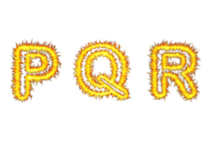 texto de fuente de fuego realista pqr letras del alfabeto, efecto de texto de alfabeto de estilo de fuego png