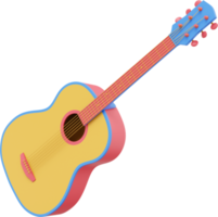 Multicolored acoustic guitar. 3D rendering. PNG icon on transparent background.