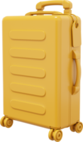 Travel yellow suitcase on wheels with a handle. PNG icon on transparent background. 3D rendering.