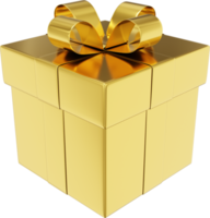 realistisch goud geschenk doos met lintje. 3d weergave. PNG icoon Aan transparant achtergrond.