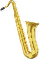 saxophone métal doré, instrument de musique, de côté. rendu 3d. icône png sur fond transparent.
