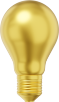 bombilla de luz dorada realista. representación 3d icono png en fondo transparente