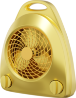 Electric fan heater. Gold PNG icon on transparent background. 3D rendering.