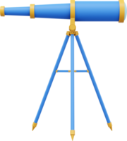 telescopio multicolor, vista lateral. representación 3d icono png sobre fondo transparente.