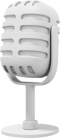 Retro-Mikrofon. minimalistischer Zeichentrickfilm. weißes png isoliertes Symbol auf transparentem Hintergrund. 3D-Rendering.