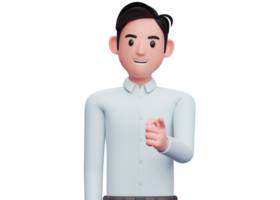 handsome man in blue shirt Pointing to the camera, 3D render smart boy pointing illustration png