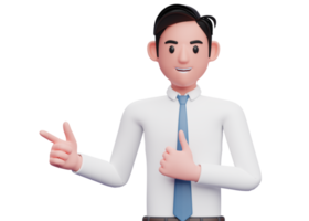 Businessman in white shirt and blue tie pointing and thumbs up, close up 3D illustration of businessman in white shirt pointing and thumbs up png