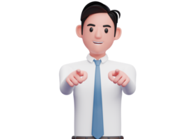 porträtt av en affärsman i en vit skjorta pekande till de kamera med både hand, 3d illustration av en affärsman pekande kamera med både index finger png