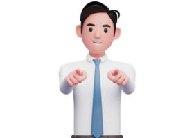 portrait of a businessman in a white shirt pointing to the camera with both hand, 3d illustration of a businessman pointing camera with both index finger png