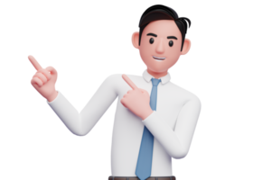 Businessman in white shirt and blue tie Pointing to the top side with both hands, 3D illustration of businessman Pointing to the top side with both hands png