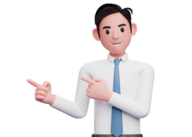 man in long shirt white pointing side with both index fingers, 3d illustration of a smart businessman pointing png