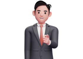 handsome man in black suit Pointing to the camera, 3D illustration of smart boy pointing camera png