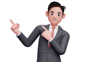 Businessman in black suit Pointing to the top side with both hands, 3D illustration of businessman Pointing to the top side with both hands png