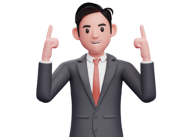 businessman in black suit and red tie pointing two fingers up, 3d illustration of a businessman pointing two fingers up png