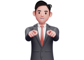 businessman wear black suit pointing to the camera with both hand, 3d illustration of a businessman pointing camera with both index finger png