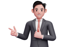 Businessman in black suit pointing and thumbs up, close up 3D illustration of businessman in black suit pointing and thumbs up png