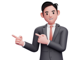 man in formal dress pointing side with both index fingers, 3d illustration of a smart businessman pointing png