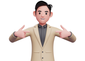 smart boy in brown suit pointing self, 3D illustration of man in brown suit pointing self png