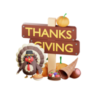 Ilustración de pollo de pavo de acción de gracias 3d png