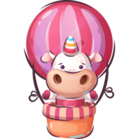 Unicorn cartoon character animal in air balloon png