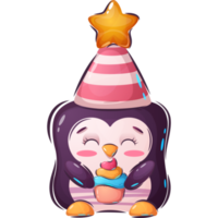 Happy birthday penguin with cake png