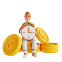 3D illustration women holding time is money png