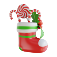 3d illustratie hulst en snoep Kerstmis ornament sokken png