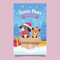 concepto de plantilla de póster de perro y gato de adopción de patas de santa vector