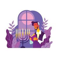 orando en la noche de hanukkah vector