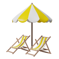 zomer reizen met strand stoel, paraplu geïsoleerd. concept 3d illustratie of 3d geven png
