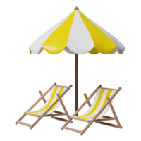 summer travel with beach chair, umbrella isolated. concept 3d illustration or 3d render png