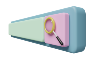 loupe avec barre de recherche vide isolée. moteur de recherche web minimal ou concept de navigation web, illustration 3d ou rendu 3d png