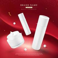 conjunto de productos cosméticos blancos sobre fondo rojo vector