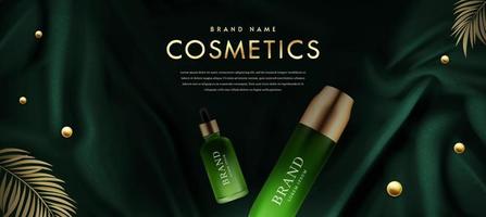 Set of Luxury Cosmetics on Green Silk Background vector