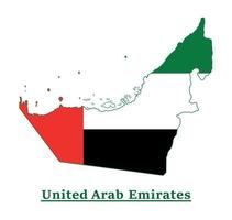 diseño del mapa de la bandera nacional de los emiratos árabes unidos, ilustración de la bandera del país de los emiratos dentro del mapa vector