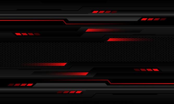 Abstract metallic red line black cyber geometric black hexagon mesh banner blank space design ultramodern luxury futuristic technology background vector