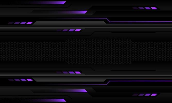 Abstract metallic purple line black cyber geometric black hexagon mesh banner blank space design ultramodern luxury futuristic technology background vector