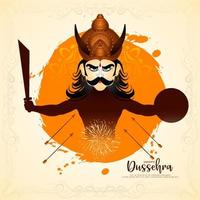 Happy Dussehra festival Ravana killing with arrow background design vector