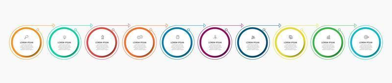 Business Infographic design template Vector with icons and 10 options or steps. Can be used for process diagram, presentations, workflow layout, banner, flow chart, info graph