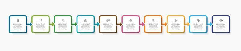 vector de plantilla de diseño infográfico empresarial con iconos y 10 opciones o pasos. se puede utilizar para diagramas de proceso, presentaciones, diseño de flujo de trabajo, pancarta, diagrama de flujo, gráfico de información