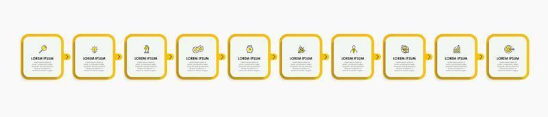 Business Infographics template. Timeline with 10 steps, options and marketing icons .Vector linear infographic with two circle conected elements. Can be use for presentation. vector