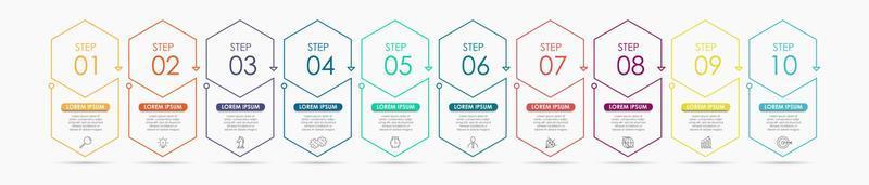 Business Infographic design template Vector with icons and 10 options or steps. Can be used for process diagram, presentations, workflow layout, banner, flow chart, info graph