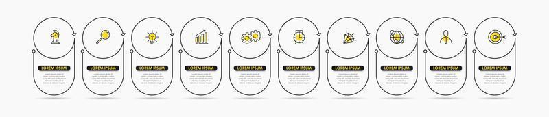 vector de plantilla de diseño infográfico empresarial con iconos y 10 opciones o pasos. se puede utilizar para diagramas de proceso, presentaciones, diseño de flujo de trabajo, pancarta, diagrama de flujo, gráfico de información