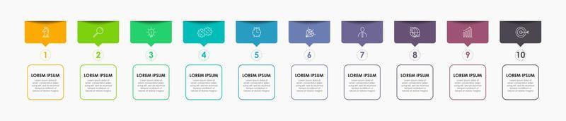 Business Infographic design template Vector with icons and 10 options or steps. Can be used for process diagram, presentations, workflow layout, banner, flow chart, info graph