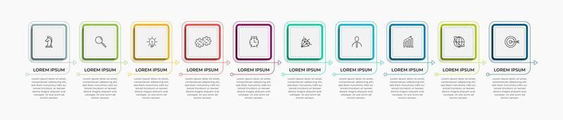 vector de plantilla de diseño infográfico empresarial con iconos y 10 opciones o pasos. se puede utilizar para diagramas de proceso, presentaciones, diseño de flujo de trabajo, pancarta, diagrama de flujo, gráfico de información