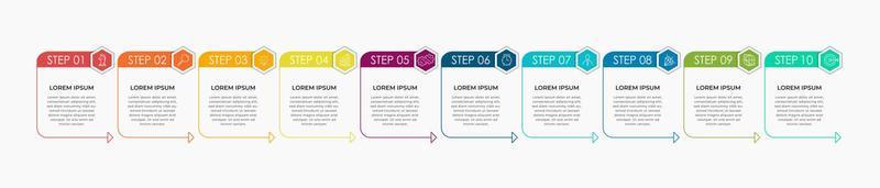 Business Infographic design template Vector with icons and 10 options or steps. Can be used for process diagram, presentations, workflow layout, banner, flow chart, info graph