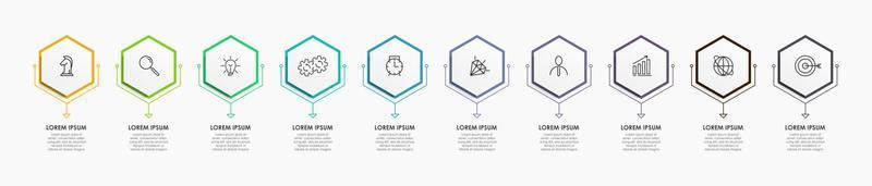 vector de plantilla de diseño infográfico empresarial con iconos y 10 opciones o pasos. se puede utilizar para diagramas de proceso, presentaciones, diseño de flujo de trabajo, pancarta, diagrama de flujo, gráfico de información